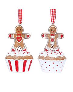 Gisela Graham Gingerbread Cupcake Christmas Decoration x2